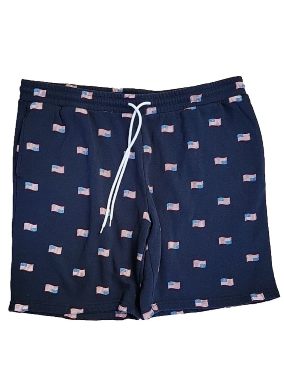 Mens Isaac Morris Navy Blue Flag Embellished Sweatpant Shorts Size XXL EUC